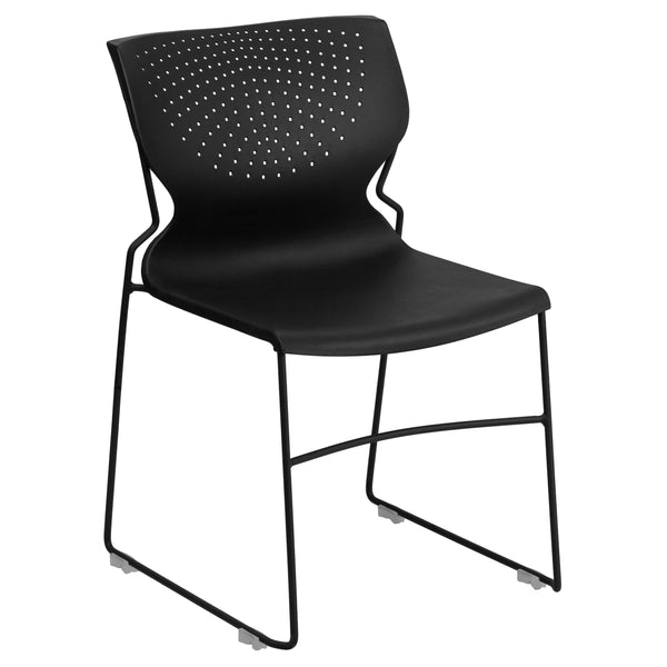 Black |#| 661 lb. Capacity Black Full Back Stack Chair with Black Frame