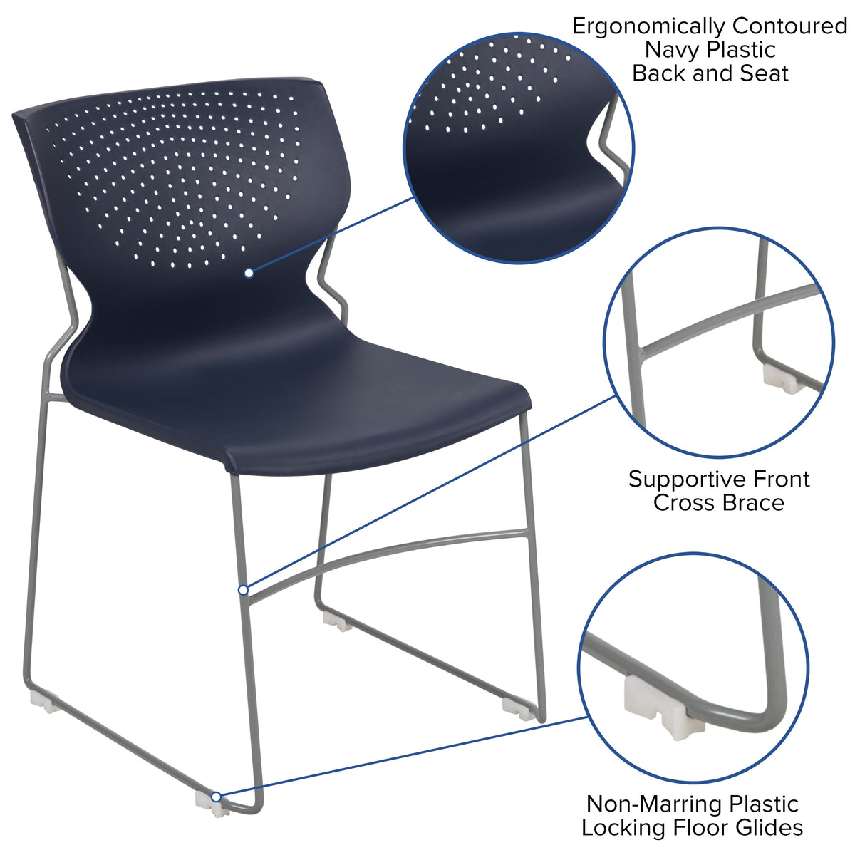 Navy |#| Home and Office Navy Full Back Stack Chair with Gray Frame - Guest Chair