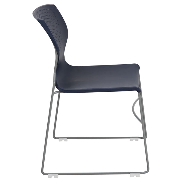 Navy |#| Home and Office Navy Full Back Stack Chair with Gray Frame - Guest Chair