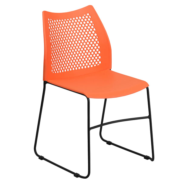 Orange |#| 661 lb. Capacity Orange Sled Base Stack Chair with Air-Vent Back
