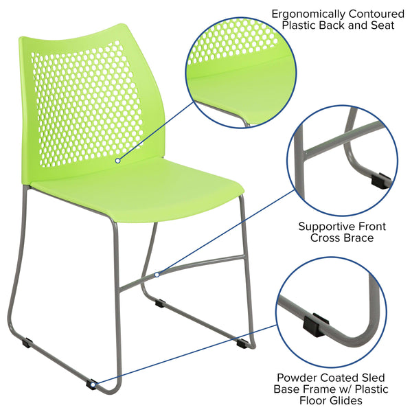 Green |#| Home and Office Green Sled Base Stack Chair with Air-Vent Back - Guest Chair