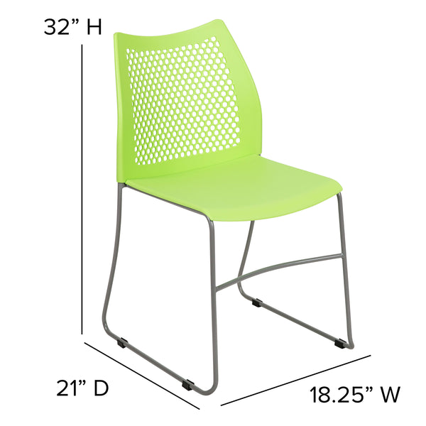 Green |#| Home and Office Green Sled Base Stack Chair with Air-Vent Back - Guest Chair