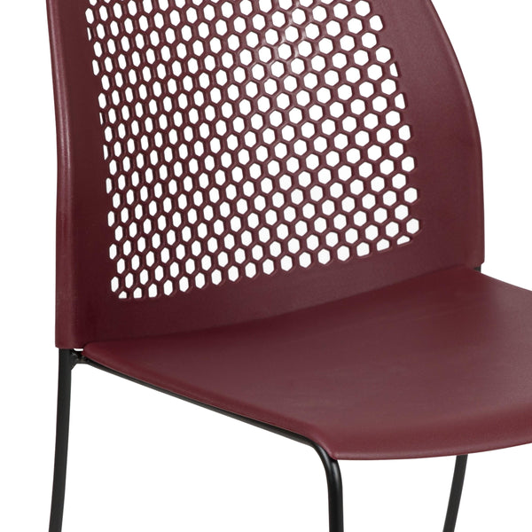 Burgundy |#| Home and Office Burgundy Sled Base Stack Chair with Air-Vent Back - Guest Chair