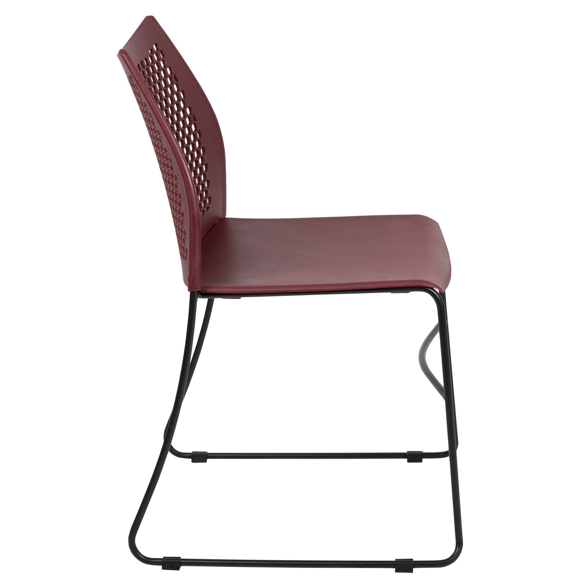 Burgundy |#| Home and Office Burgundy Sled Base Stack Chair with Air-Vent Back - Guest Chair