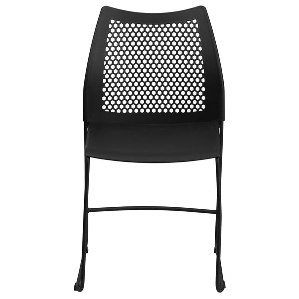 Black |#| 661 lb. Capacity Black Sled Base Stack Chair with Air-Vent Back