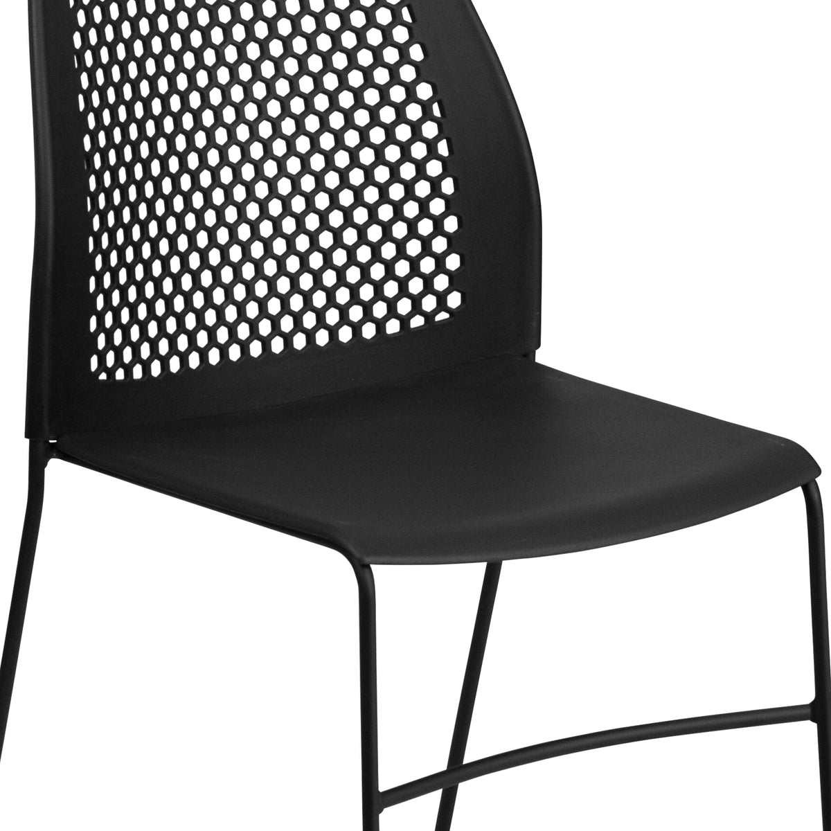 Black |#| 661 lb. Capacity Black Sled Base Stack Chair with Air-Vent Back