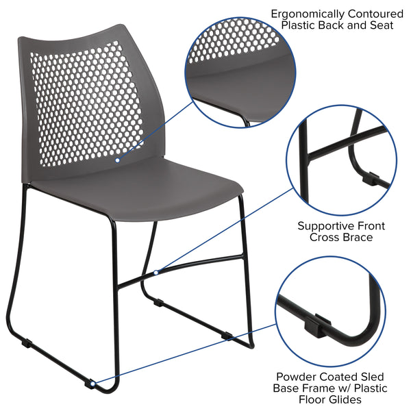 Gray |#| Home and Office Gray Sled Base Stack Chair with Air-Vent Back - Guest Chair