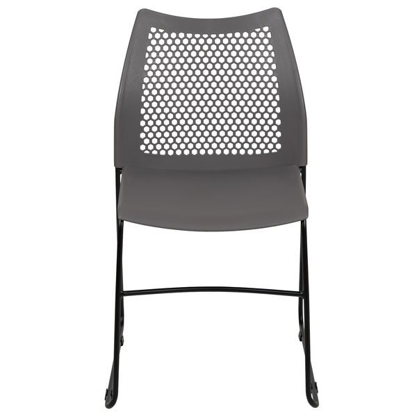 Gray |#| Home and Office Gray Sled Base Stack Chair with Air-Vent Back - Guest Chair