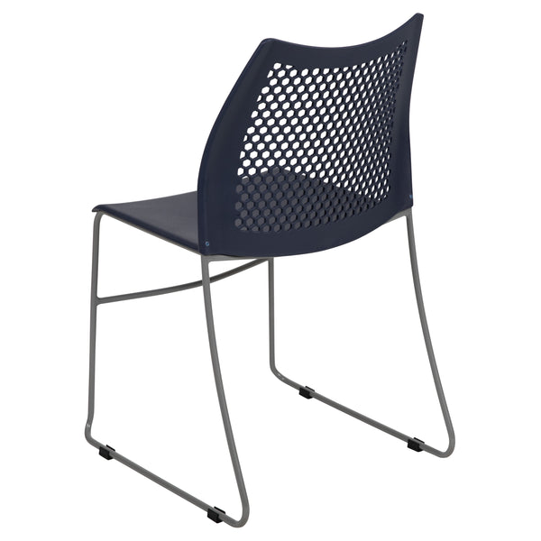 Navy |#| Home and Office Navy Sled Base Stack Chair with Air-Vent Back - Guest Chair
