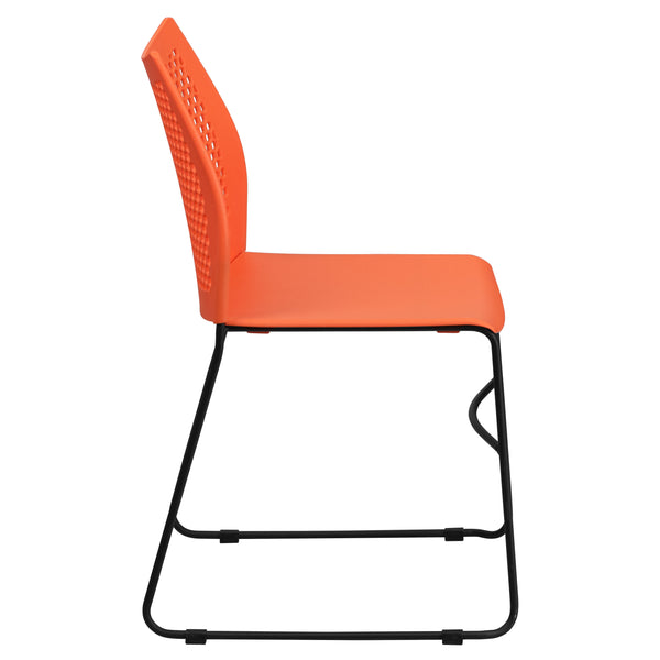 Orange |#| 661 lb. Capacity Orange Sled Base Stack Chair with Air-Vent Back