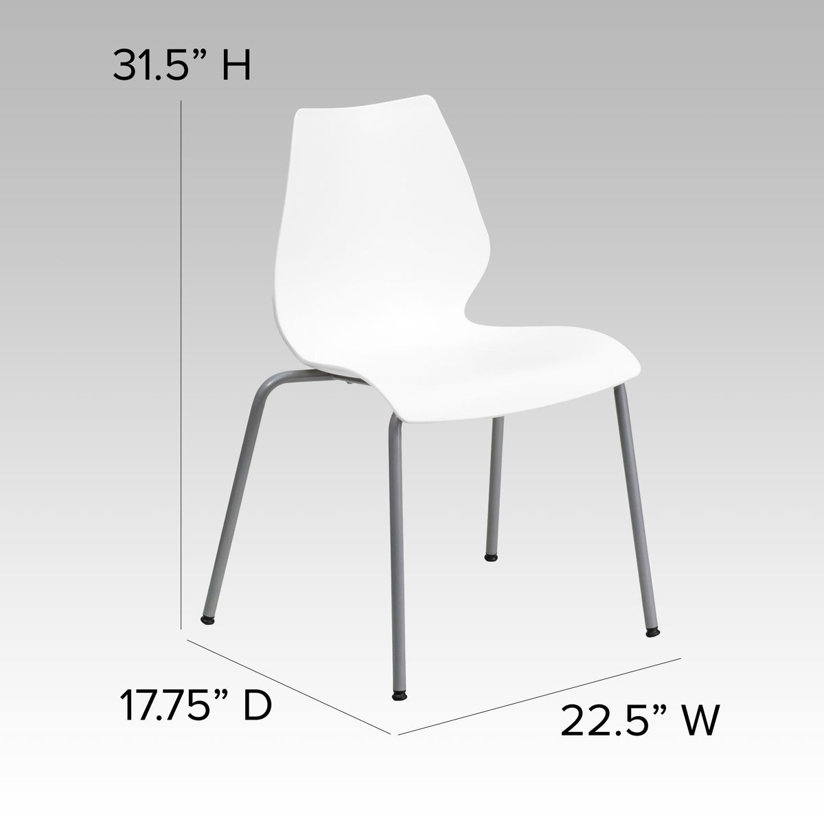 White |#| 770 lb. Capacity White Stack Chair with Lumbar Support and Silver Frame