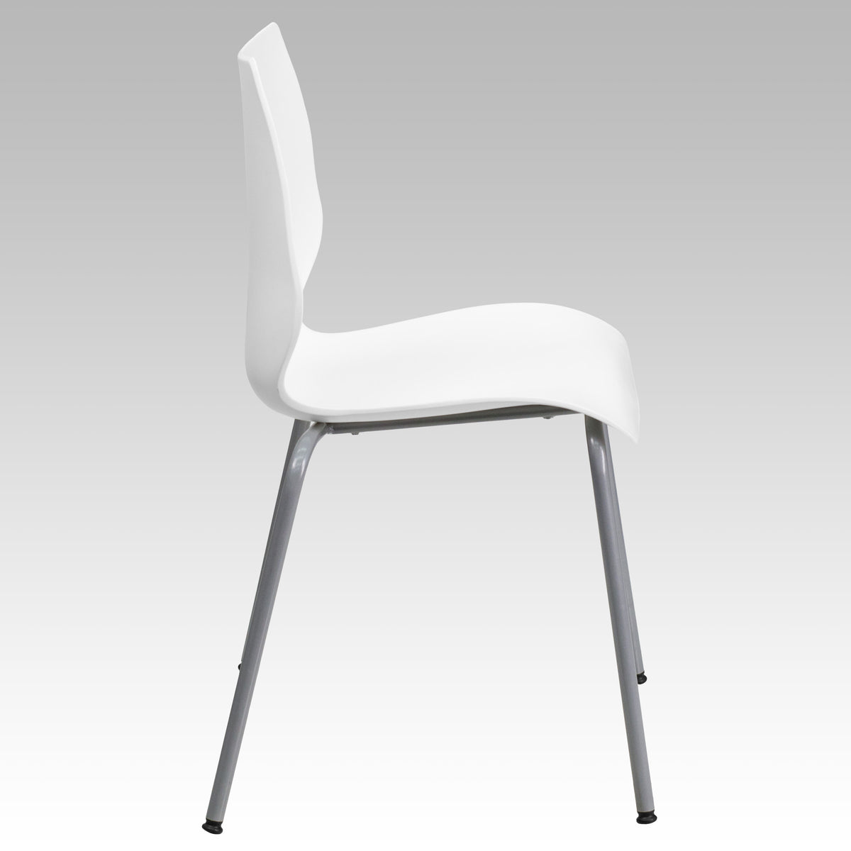 White |#| 770 lb. Capacity White Stack Chair with Lumbar Support and Silver Frame