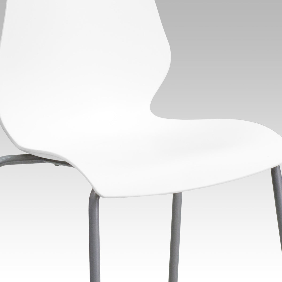 White |#| 770 lb. Capacity White Stack Chair with Lumbar Support and Silver Frame