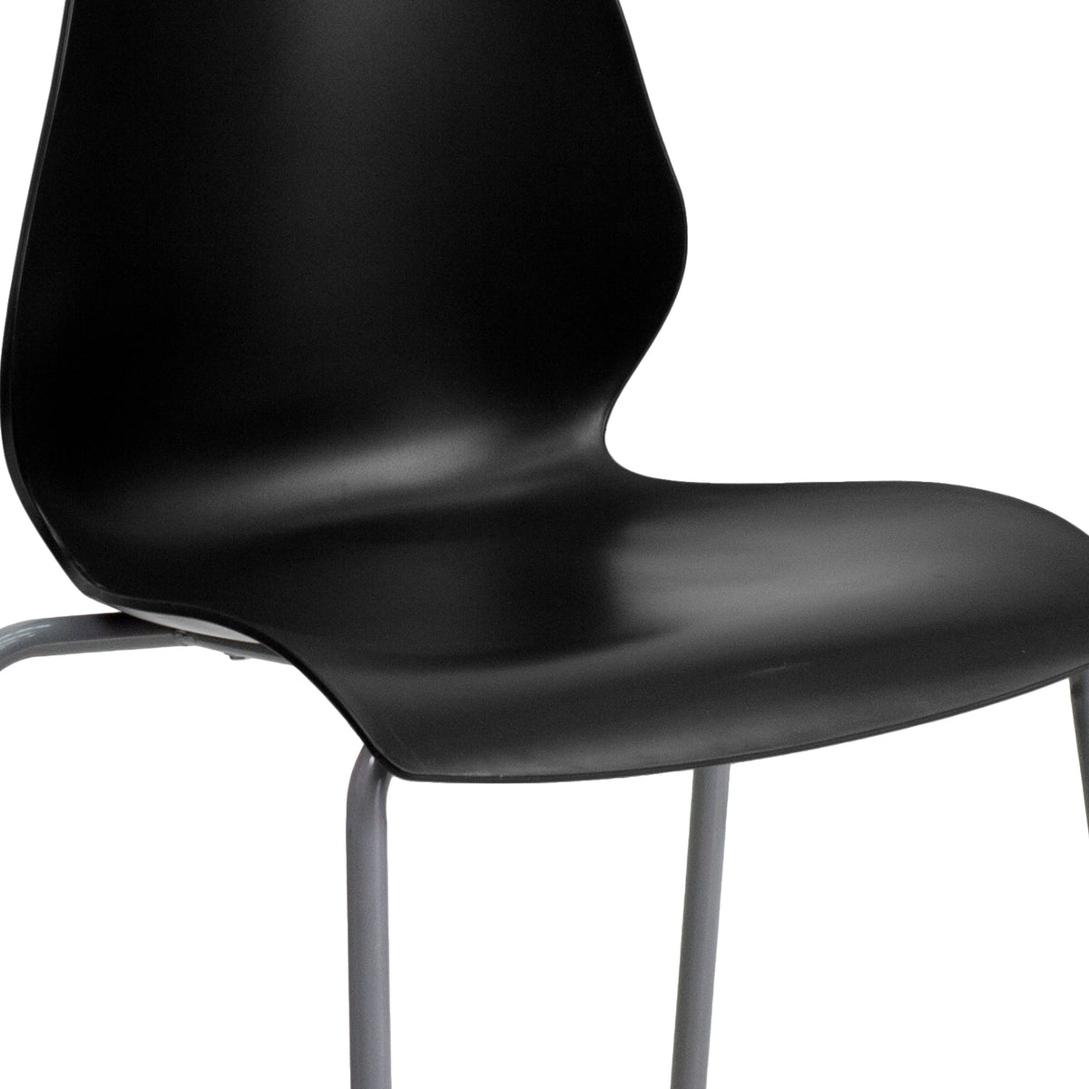 Black |#| 770 lb. Capacity Black Stack Chair with Lumbar Support and Silver Frame