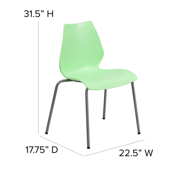 Green |#| 770 lb. Capacity Green Stack Chair with Lumbar Support and Silver Frame