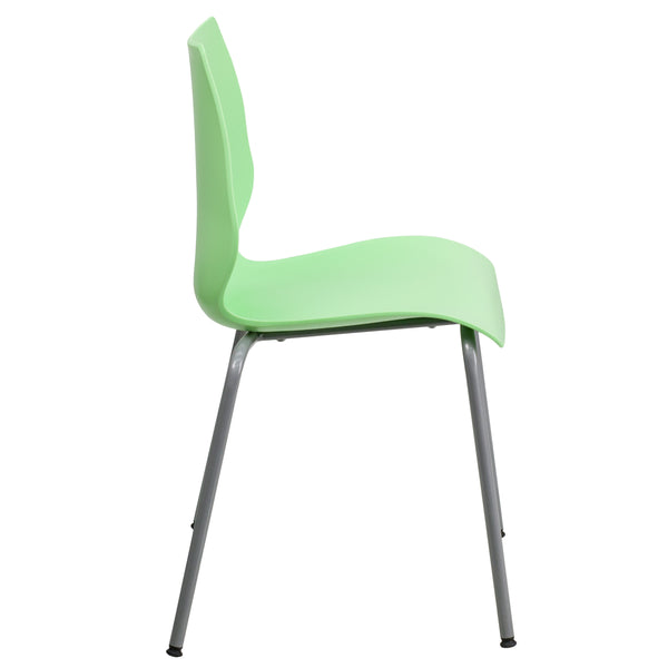 Green |#| 770 lb. Capacity Green Stack Chair with Lumbar Support and Silver Frame