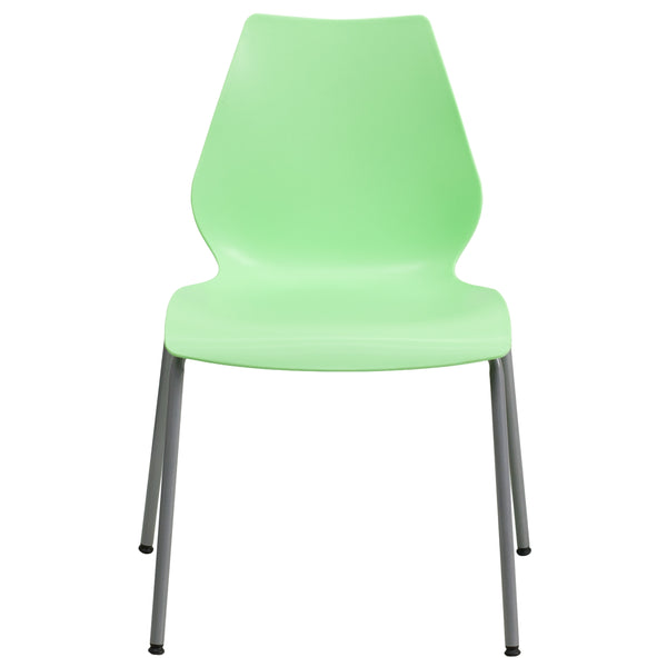 Green |#| 770 lb. Capacity Green Stack Chair with Lumbar Support and Silver Frame