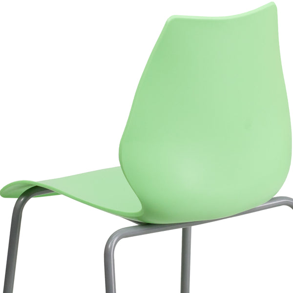 Green |#| 770 lb. Capacity Green Stack Chair with Lumbar Support and Silver Frame