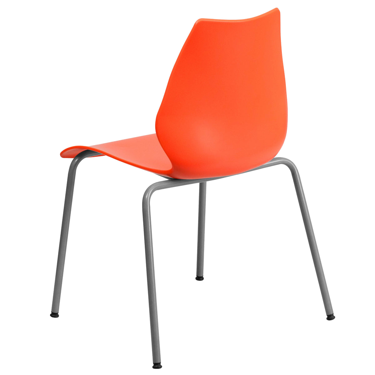 Orange |#| 770 lb. Capacity Orange Stack Chair with Lumbar Support and Silver Frame