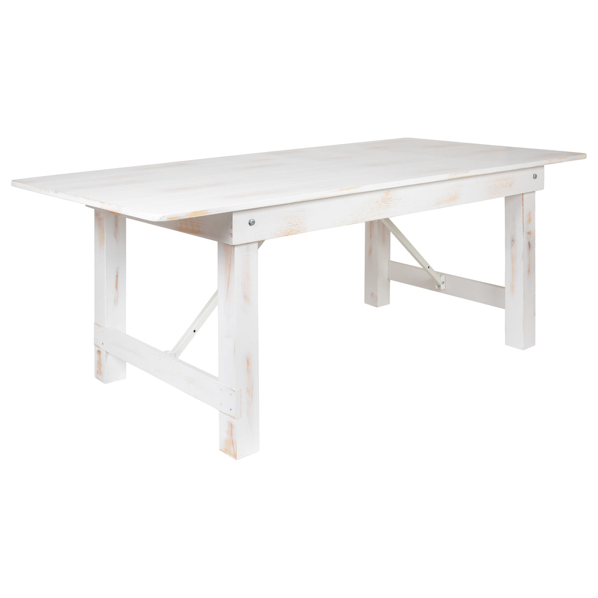 Antique Rustic White |#| 7' x 40inch Rectangular Antique Rustic White Solid Pine Folding Farm Table