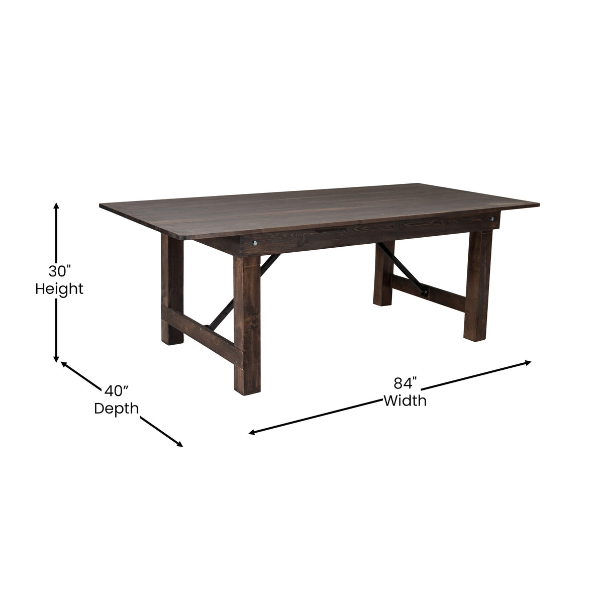 Mahogany |#| 7' x 40inch Rectangular Antique Rustic Solid Pine Folding Farm Table