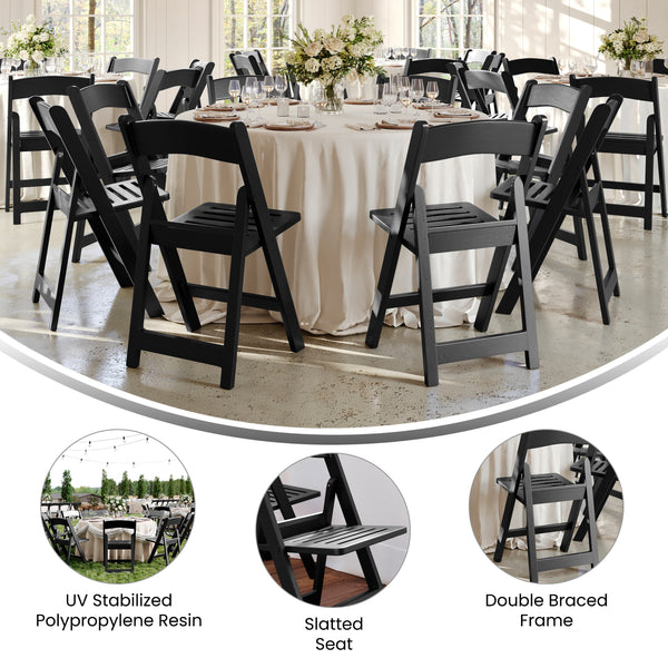 Black |#| Indoor/Outdoor Lightweight Wood Look Resin Folding Event Chair in Black