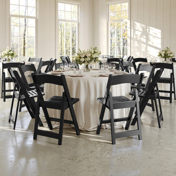 Black |#| Indoor/Outdoor Lightweight Wood Look Resin Folding Event Chair in Black