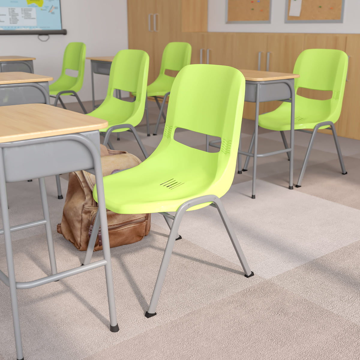 Green |#| Green Ergonomic Shell Student Stack Chair - Classroom Chair / Office Guest Chair