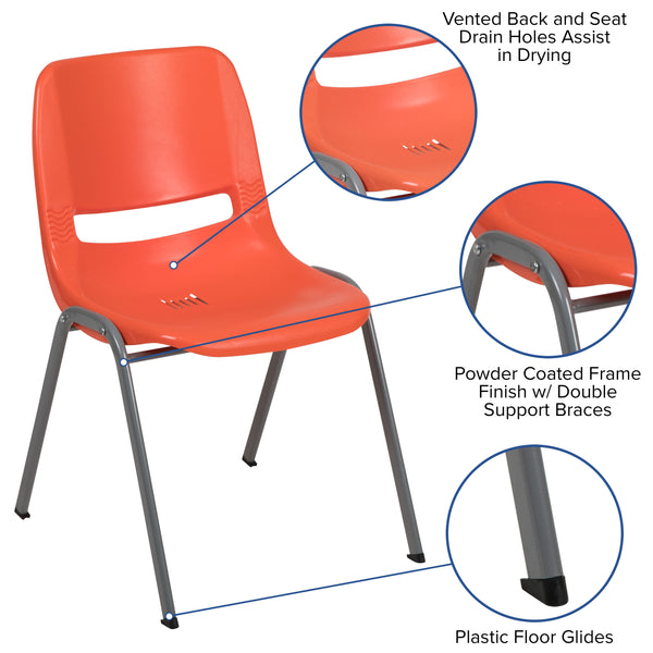Orange |#| Orange Ergonomic Shell Student Stack Chair - Classroom Chair/Office Guest Chair