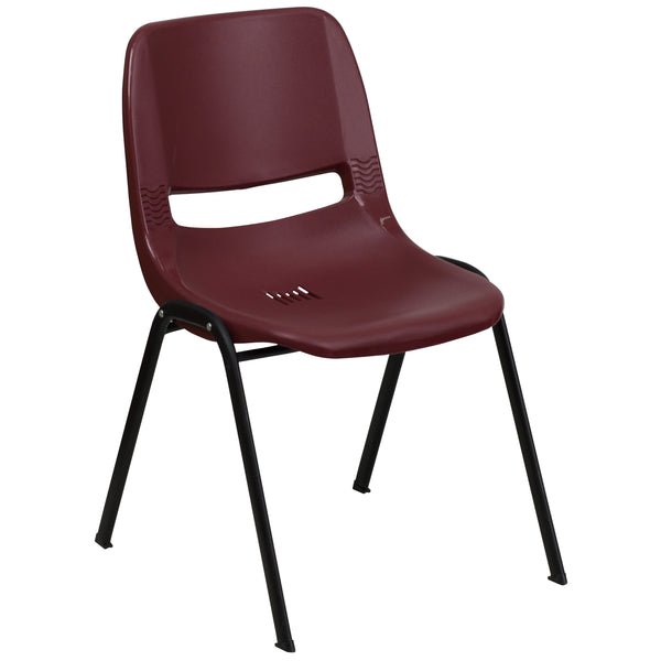 Burgundy |#| 880 lb. Capacity Burg Ergonomic Shell Stack Chair with Contoured Waterfall Seat