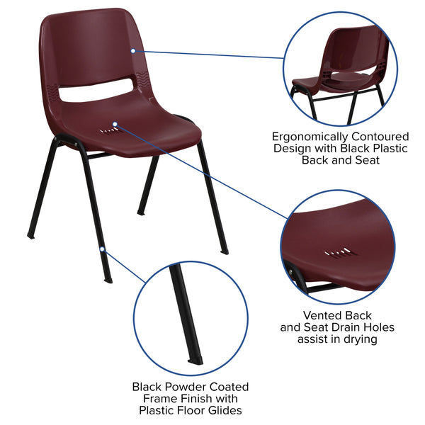 Burgundy |#| 880 lb. Capacity Burg Ergonomic Shell Stack Chair with Contoured Waterfall Seat