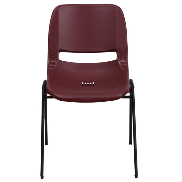 Burgundy |#| 880 lb. Capacity Burg Ergonomic Shell Stack Chair with Contoured Waterfall Seat