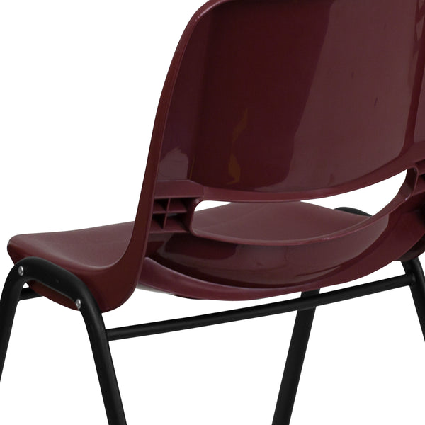 Burgundy |#| 880 lb. Capacity Burg Ergonomic Shell Stack Chair with Contoured Waterfall Seat