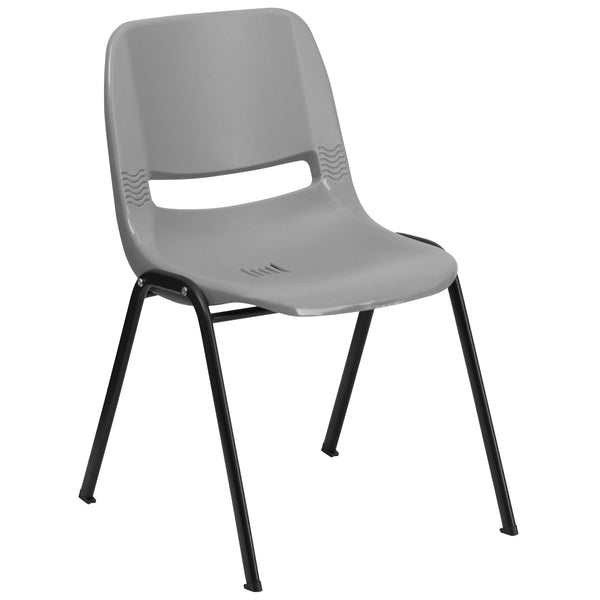 Gray |#| 880 lb. Capacity Gray Ergonomic Shell Stack Chair with Contoured Waterfall Seat