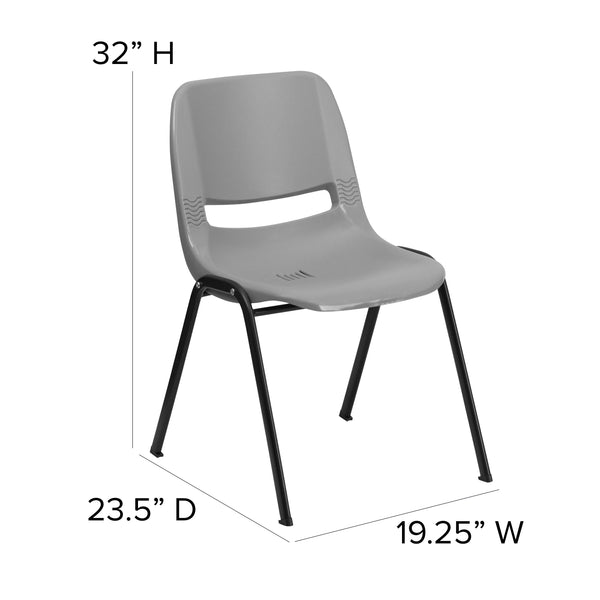 Gray |#| 880 lb. Capacity Gray Ergonomic Shell Stack Chair with Contoured Waterfall Seat