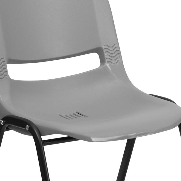 Gray |#| 880 lb. Capacity Gray Ergonomic Shell Stack Chair with Contoured Waterfall Seat
