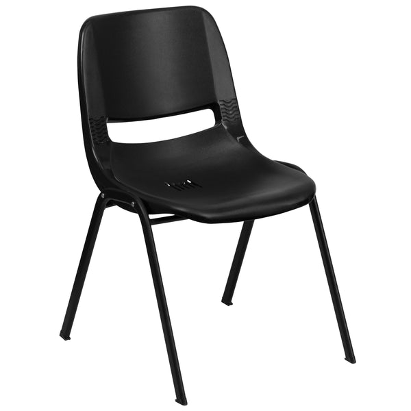 Black |#| 880 lb. Capacity Black Ergonomic Shell Stack Chair with Contoured Waterfall Seat