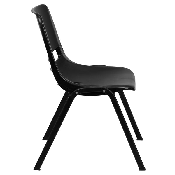 Black |#| 880 lb. Capacity Black Ergonomic Shell Stack Chair with Contoured Waterfall Seat