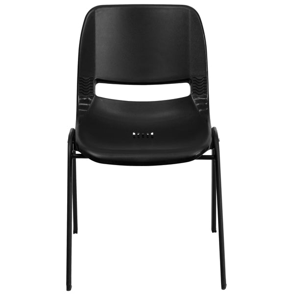 Black |#| 880 lb. Capacity Black Ergonomic Shell Stack Chair with Contoured Waterfall Seat