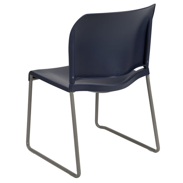 Navy |#| Home and Office Guest Chair Navy Full Back Contoured Sled Base Stack Chair