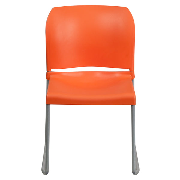 Orange |#| 880 lb. Capacity Orange Full Back Contoured Stack Chair with Sled Base