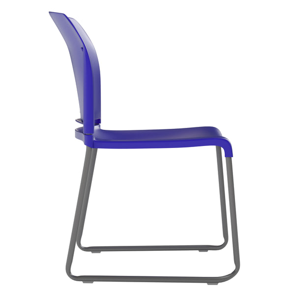 Blue |#| 880 lb. Capacity Blue Full Back Contoured Stack Chair with Sled Base