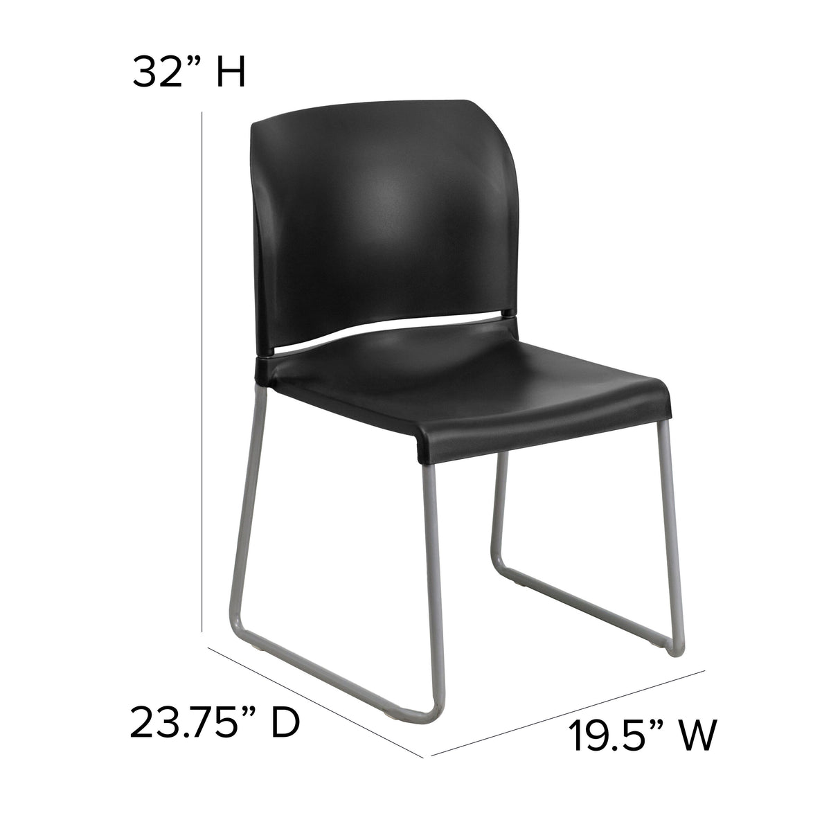 Black |#| 880 lb. Capacity Black Full Back Contoured Stack Chair with Sled Base