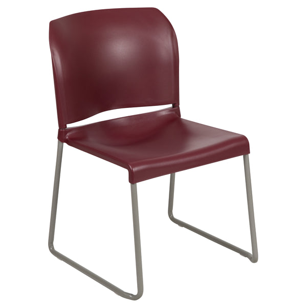 Burgundy |#| Home and Office Guest Chair Burgundy Full Back Contoured Sled Base Stack Chair