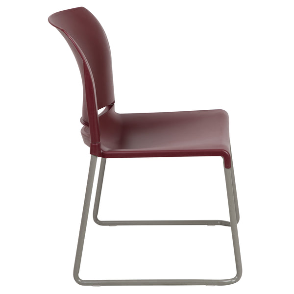 Burgundy |#| Home and Office Guest Chair Burgundy Full Back Contoured Sled Base Stack Chair