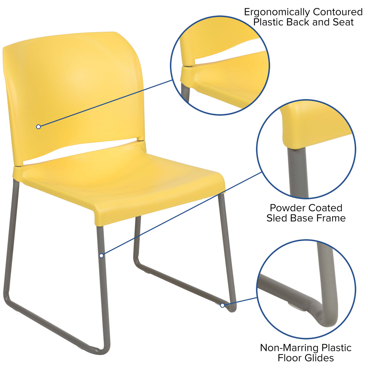 Yellow |#| Home and Office Guest Chair Yellow Full Back Contoured Sled Base Stack Chair