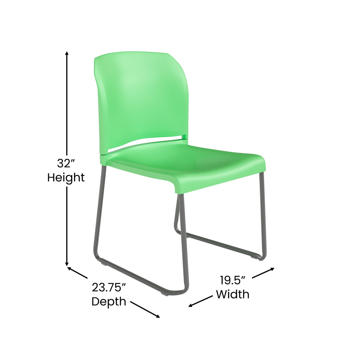 Green |#| 880 lb. Capacity Green Full Back Contoured Stack Chair with Sled Base