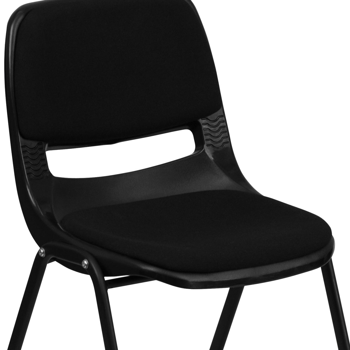 880 lb. Capacity Black Ergonomic Shell Stack Chair with Padded Seat and Back