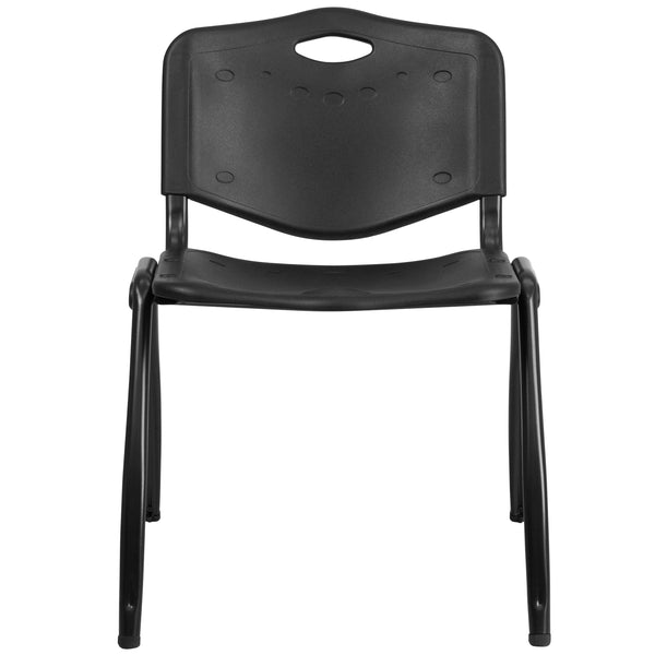 880 lb. Capacity Black Industrial Plastic Stack Chair with Carrying Handle