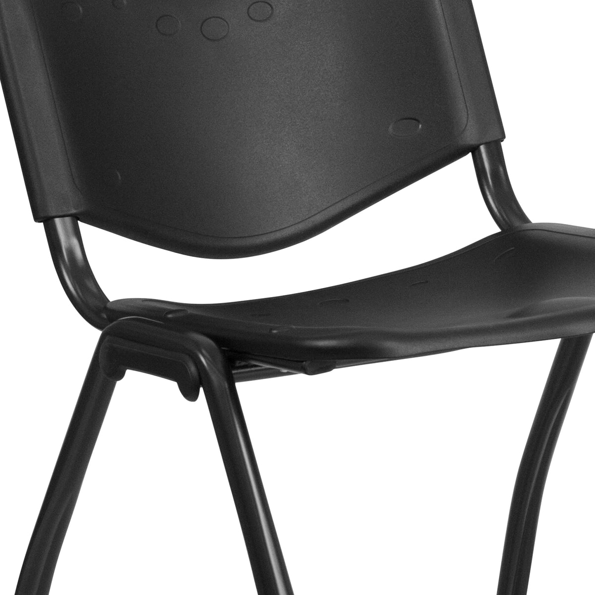 880 lb. Capacity Black Industrial Plastic Stack Chair with Carrying Handle